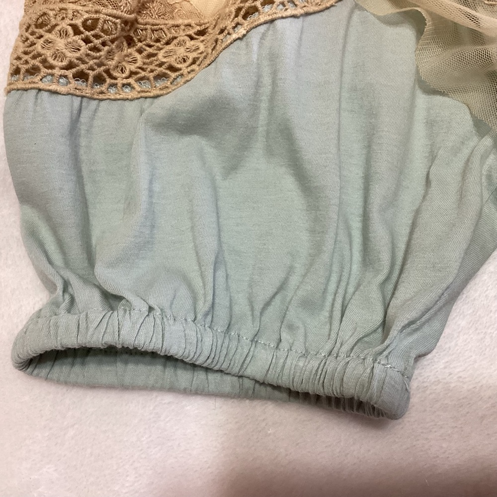 NEW Anthropologie Forever That Girl Blue Tan Smocked Crochet Lace Blouse S Boho - Picture 6 of 13